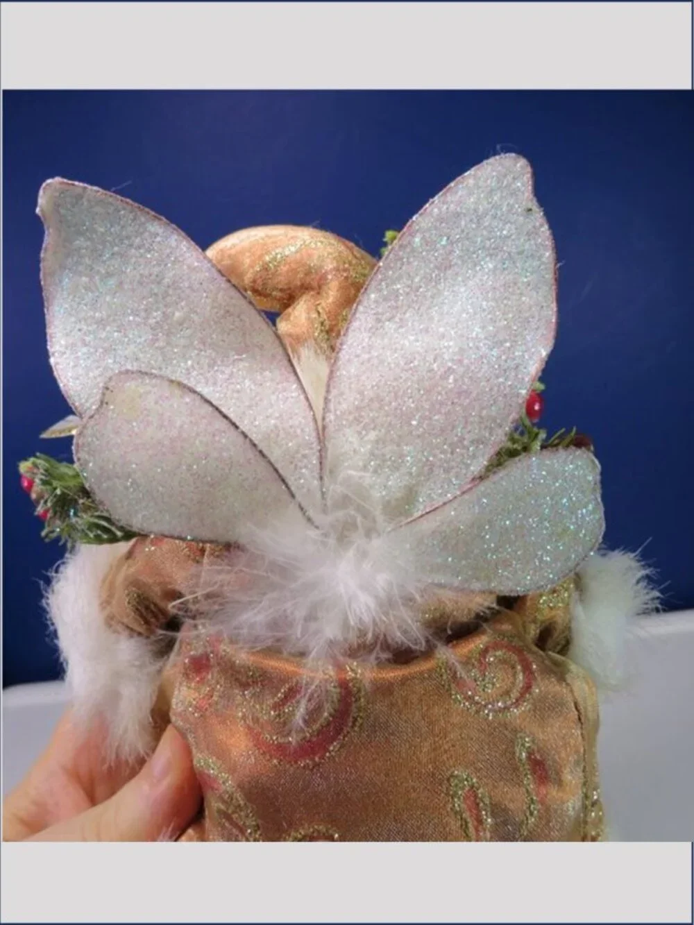 Mark Roberts Christmas Santa Fairy Elf Posable Shelf Sitter Peach Gold Brocade